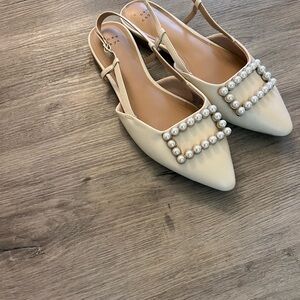 a new day Cream Slingback Flats with Pearl Accents